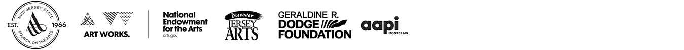 Logos for New Jersey State Council on the Arts, a Partner Agency of the National Endowment for the Arts, Partners for Health Foundation, the Geraldine R. Dodge Foundation, and AAPI Montclair.