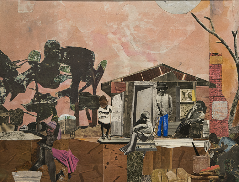 Romare Bearden (1911–1988).  Late Afternoon, 1971. Collage and mixed media on board, 14 1/2 x 18 3/4 in. Museum purchase; funds provided by The William Lightfoot Schultz Foundation, 1979.6
